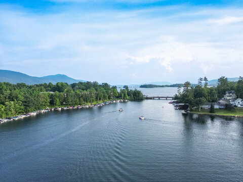 Aerial view from Bolton Landing on Lake George in upstate NY 