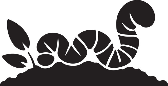 black worm in soil with leaves clip art preview