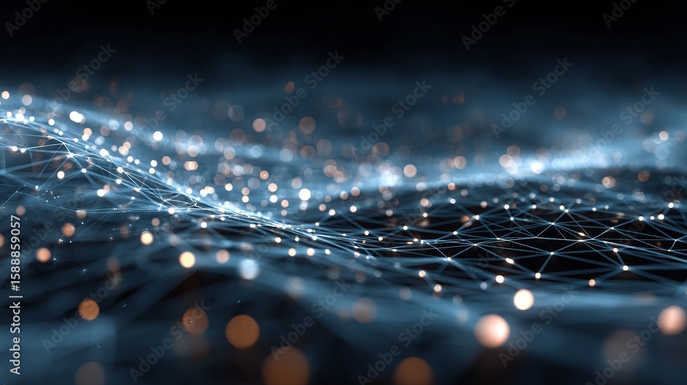 Poster futuristic abstract network with glowing nodes, interconnected web, data visualization, cyberspace, 