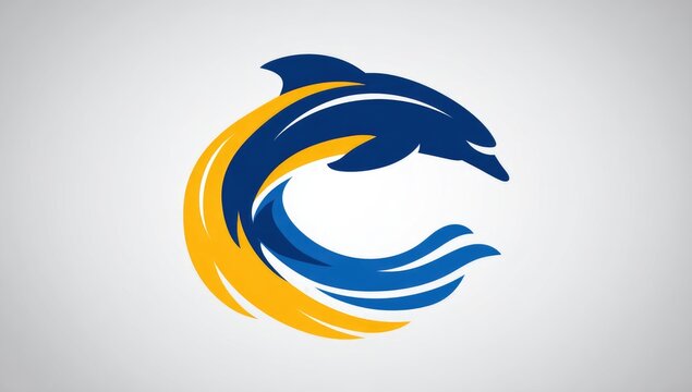 Dolphin in a stylized wave, logo design
