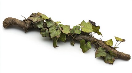 Obraz premium Dried Vine Branch with Autumn Leaves Isolated on White.