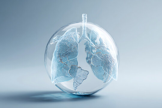 Lungs inside a globe represent global respiratory health issues and the interconnectedness of lung disease around the world.