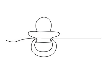 Continuous one line art of baby pacifier vector illustration.