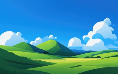 Fototapeta premium Bright, stylized landscape of rolling hills