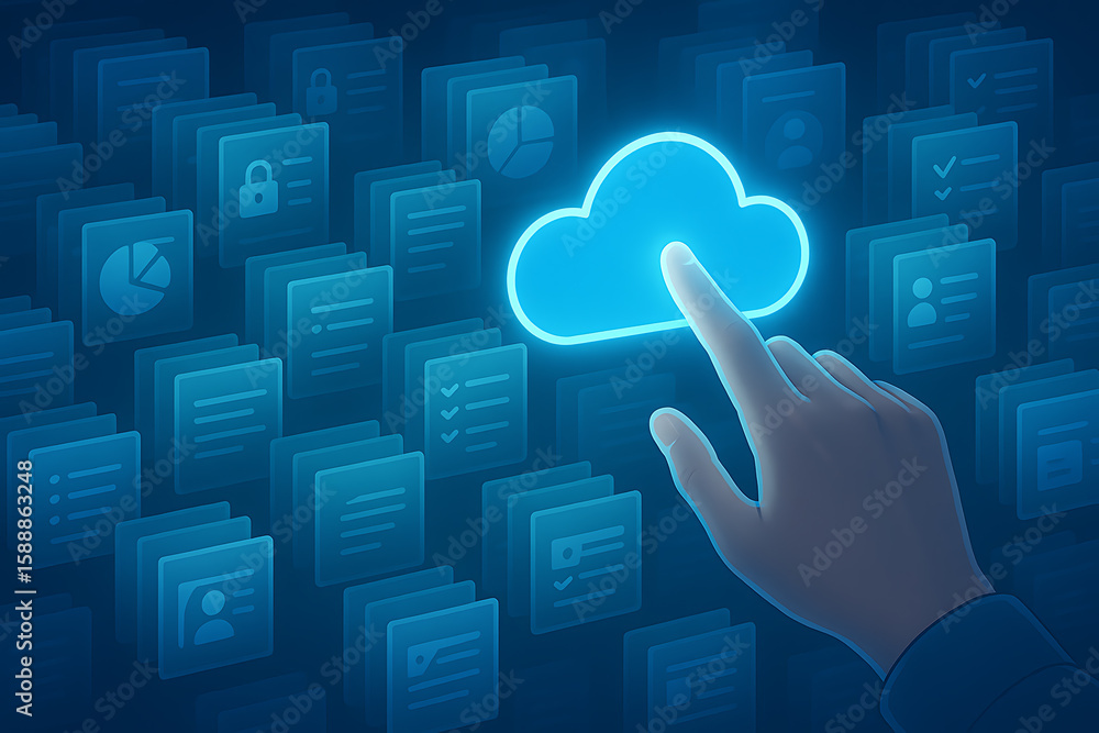 Poster cloud storage access and digital document management system for business