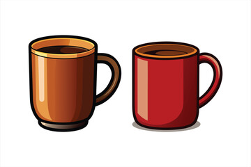 Two colorful mugs filled with hot coffee, ready to be enjoyed, sitting on a plain white background