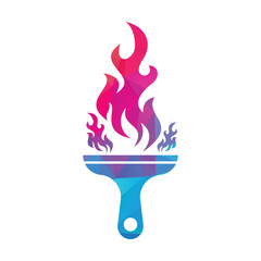 Paint Brush Fire Logo. Flaming Paintbrush Logo illustration icon.