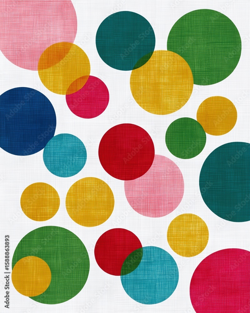 Poster vibrant abstract circles pattern in playful colors with fabric texture for creative backgrounds and 