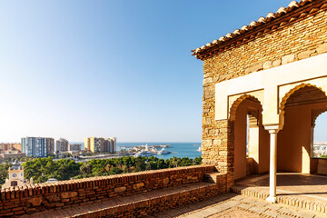 Obraz premium Alcazaba of Malaga and view at the port of Malaga, Andalusia, Spain, Europe