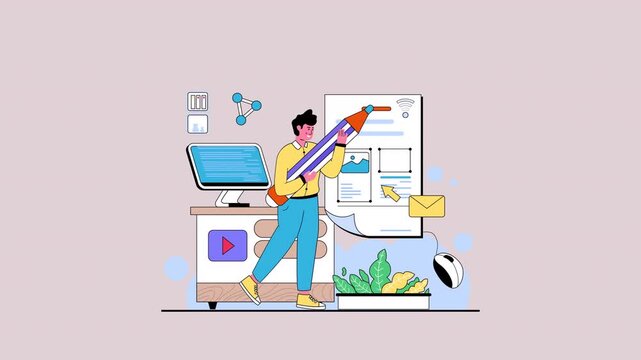 Woman Managing Workflow with Checklist is a flat character explainer scene perfect for startup videos, business presentations, or UI/UX concept animations.