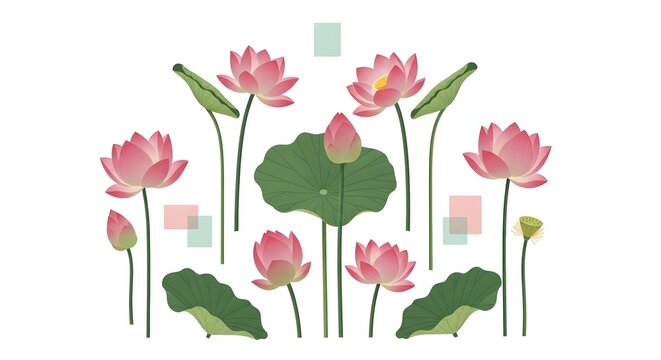 Elegant Lotus Flower Arrangement Vector Art Design for serene projects. - Powered by Adobe