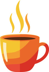 Cup of hot steaming coffee in a mug illustration with aroma and brown beverage for breakfast cafe drink icon