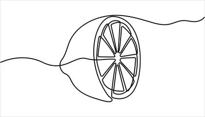 Single line lemon fruit drawing white background. Continuous single one line drawing of lemon fresh summer fruit vector illustration, single line lemon icon. Lemon fruit continuous one line drawing .