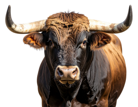 Cabeza del Toro Bravo con Cornamenta Detallada – PNG sobre Fondo Transparente