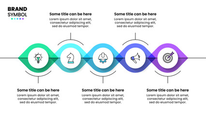 Infographic template. Horizontal line with circles and 5 steps