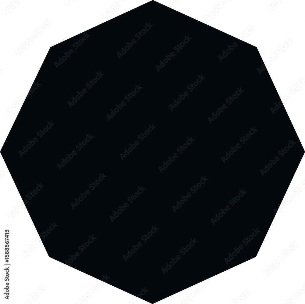 Poster geometric precision: an octagonal study in silhouette, a stark black shape against a pristine backgr