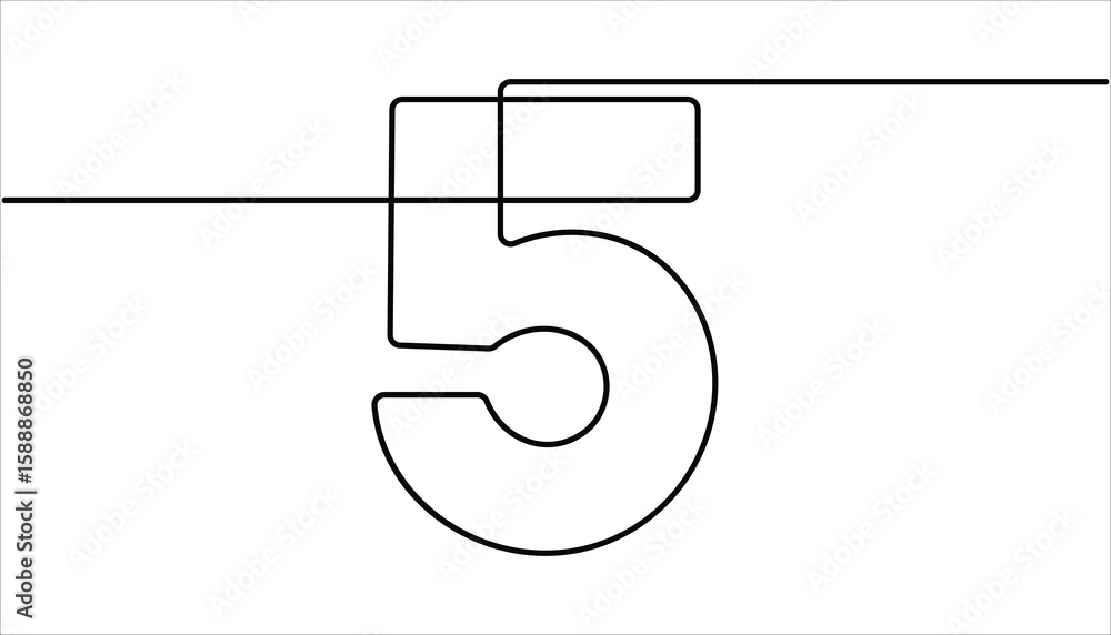 Poster continuous line vector design of number 5 with editable outline format. number five continuous one l