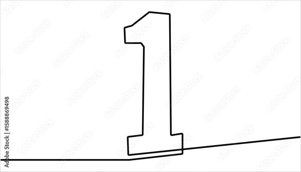 Poster continuous line vector design of number 1 with editable outline format. number one continuous one li