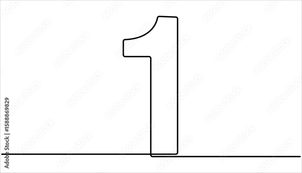 Poster continuous line vector design of number 1 with editable outline format. number one continuous one li