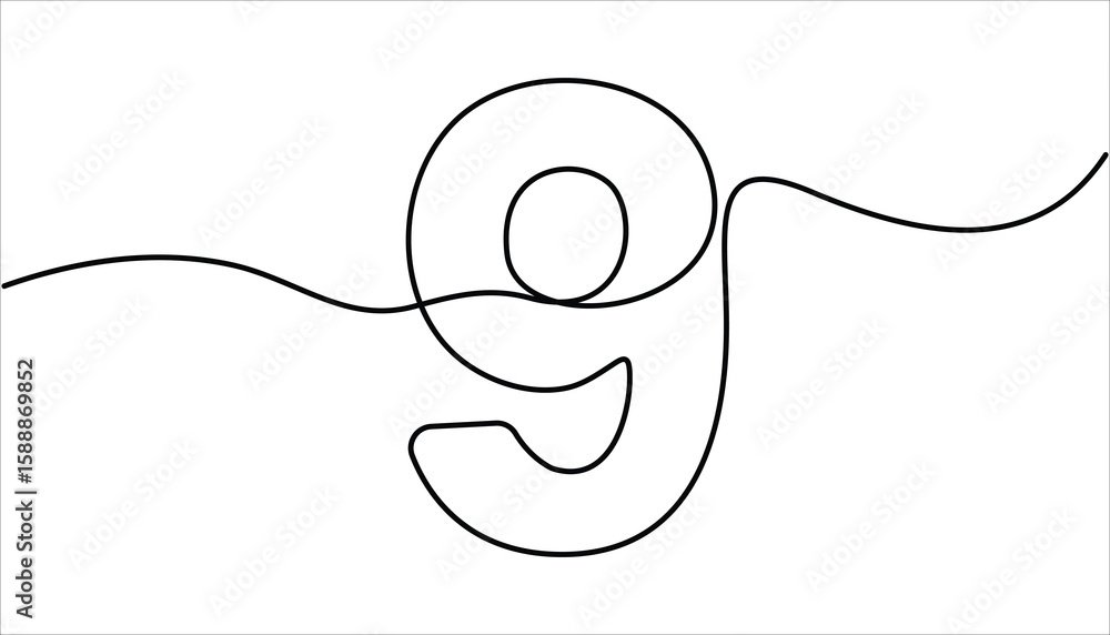 Poster number nine continuous one line drawing of number 9. editable one line drawing of number 9 icon. num