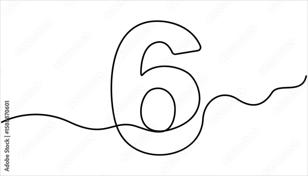 Poster number six continuous one line drawing of number 6. editable one line drawing of number 6 icon. numb