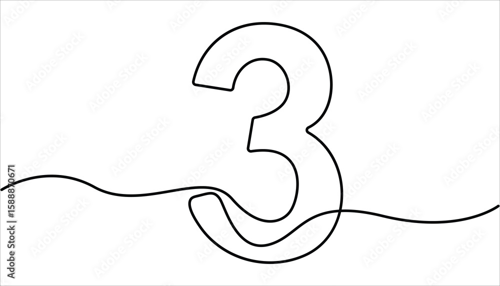 Poster number three continuous one line drawing of number 3. editable one line drawing of number 3 icon. nu