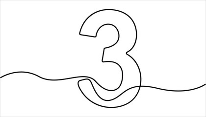 Number three continuous one line drawing of number 3. editable One line drawing of number 3 icon. Number 3 is drawn by continuous line drawing. doodle vector illustration.