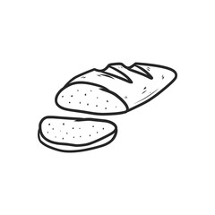 Hand-Drawn Black and White Sliced Loaf of French Bread with Texture