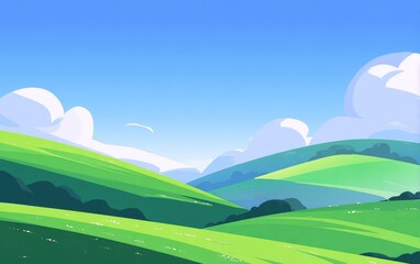 Obraz premium Vast green hills under a clear blue sky