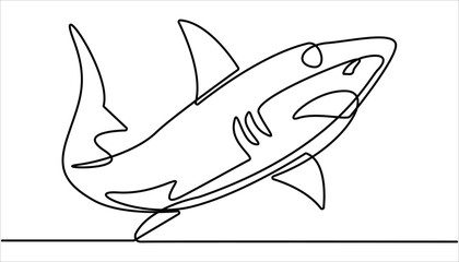 Continuous one line drawing of shark fish. Sharks fish Continuous one line drawing of fish isolated flat vector illustration, Simple illustration of saltwater fish line art. Logo, symbols and design.