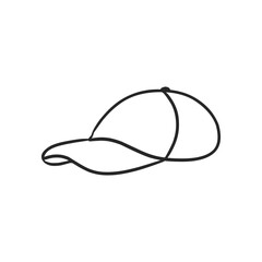 Simple Hand-Drawn Black and White Baseball Cap with Curved Brim Outline