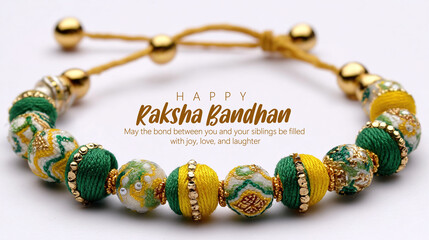 Beautiful Rakhi Bracelet with Intricate Details for Raksha Bandhan Celebration, between brothers and sisters during the auspicious occasion of Raksha Bandhan, celebrating family love and devotion.