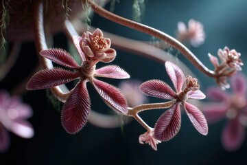 Fototapeta premium Close-up of vibrant exotic flowers with detailed petals in dark setting