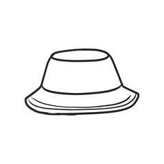Simple Hand-Drawn Black and White Bucket Hat Outline for Summer Fashion