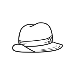 Classic Hand-Drawn Black and White Fedora Hat with Ribbon Outline