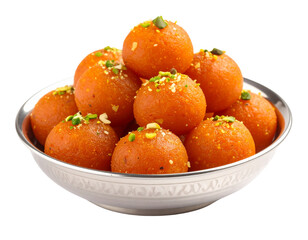 Motichoor Laddus Garnished with Pistachios &ndash; Isolated on White Background