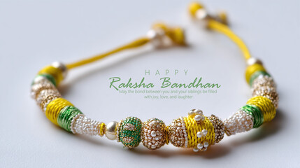 Beautiful Rakhi Bracelet with Intricate Details for Raksha Bandhan Celebration, between brothers and sisters during the auspicious occasion of Raksha Bandhan, celebrating family love and devotion.