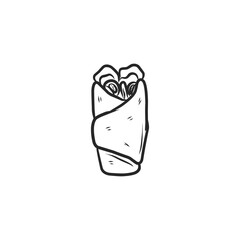 Hand-Drawn Black and White Upright Kebab or Wrap Sandwich Illustration
