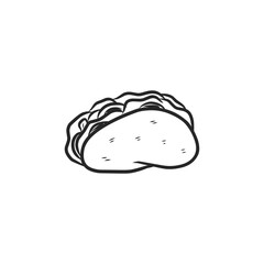 Hand-Drawn Black and White Mexican Taco with Fillings Outline Illustration