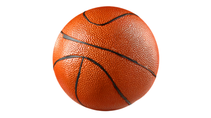 Orange basketball with black lines, a sports equipment for indoor games isolated on transparent background
