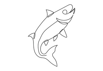 Salmon fish or trout continuous single line drawing, Large lake fish mascot concept for fishing tournament icon.