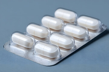 Blister pack of white pills isolated on transparent background, medications