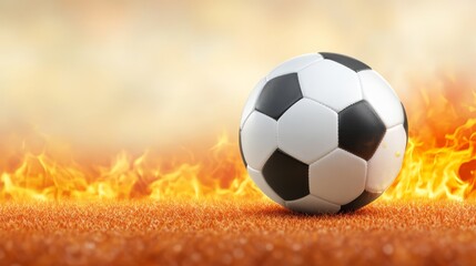 Naklejka premium Blazing soccer ball on fire background stunning display of sports passion and energy