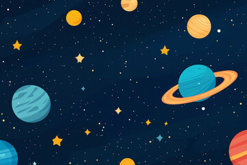Vector space background . Cute flat style template with Stars in Outer space