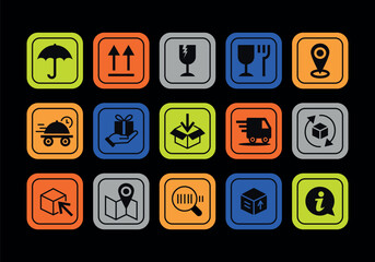 Collection of various icons, patches, labels, tags, stickers, shipping and delivery, packaging. Funky hipster stickers in 90s style. Vector set, trendy promo labels in retro cartoon. Flat illustration