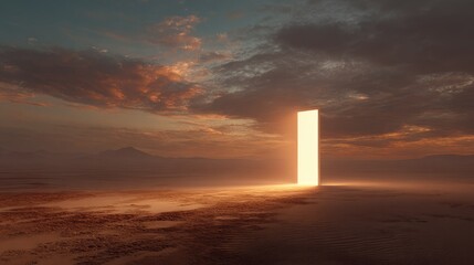 Vast desert landscape, glowing portal
