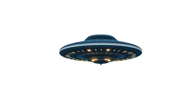 Black UFO ship isolated on transparent background - Powered by Adobe