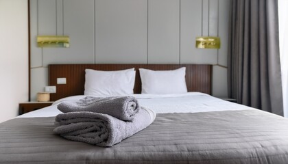 clean towel on bed in modern interior bedroom