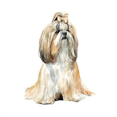 Shih tzu dog watercolor illustration on white