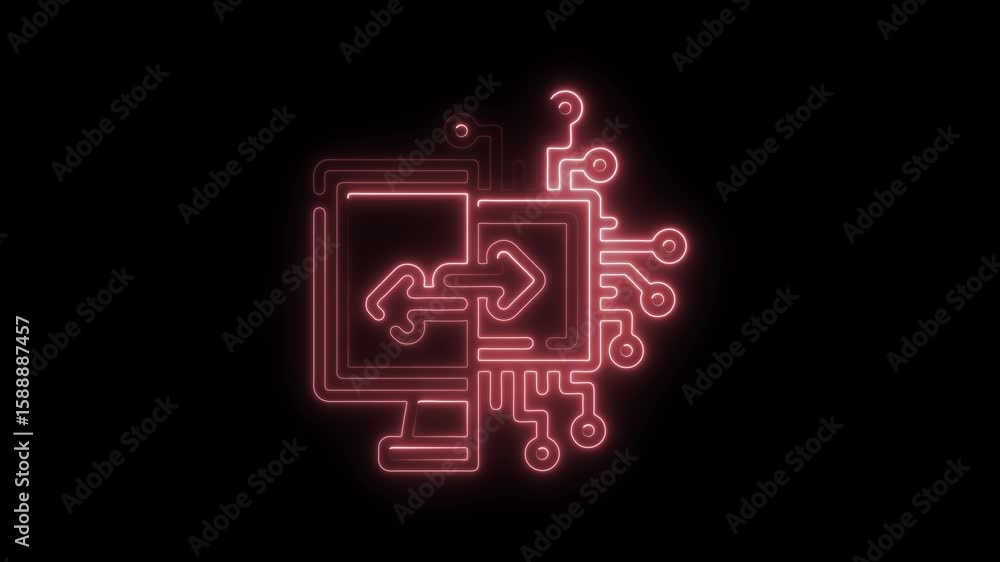 Aufkleber neon circuitry data transfer illustration glowing computer screen arrow connection technology